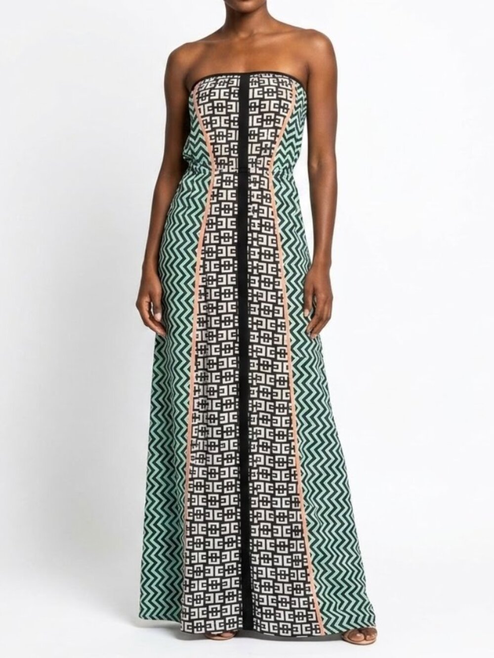Jealous Tomato Geometric Chevron Strapless Maxi Dress Mint Green Black White L